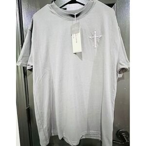 JAQWIN Charcoal Cross Graphic Tee Kingdom Back Print Drop Shoulder Size S NWT